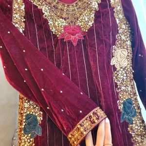 Maroon Velvet shirt and pants